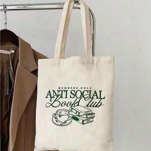 Anti Social Book Club Cream Canvas Tote Bag
